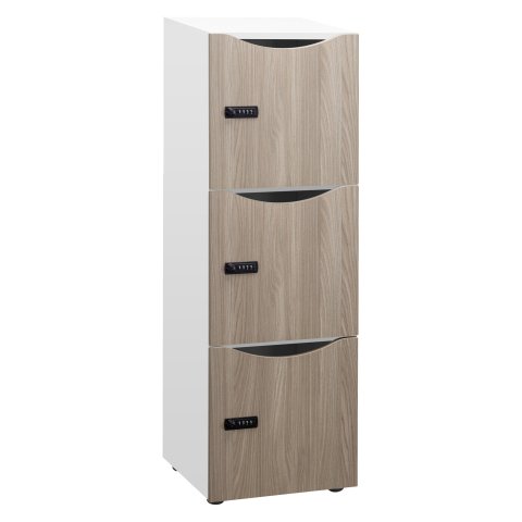 Casillero Lockers blanco 3 casillas Alt 131 cm puertas olmo