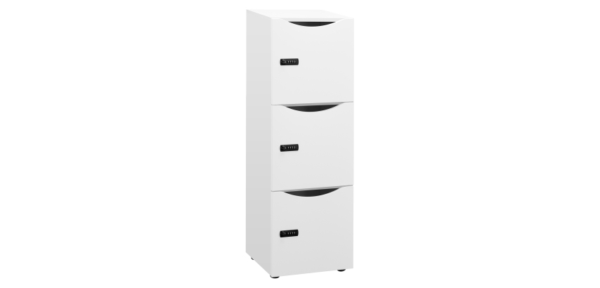 Casier de bureau bois Lockers 3 cases corps blanc H 131 cm - portes mélaminées - serrure à code
