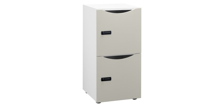 Casier de bureau bois Lockers 2 cases - Corps blanc - H 86 cm - portes laquées - Serrure à code
