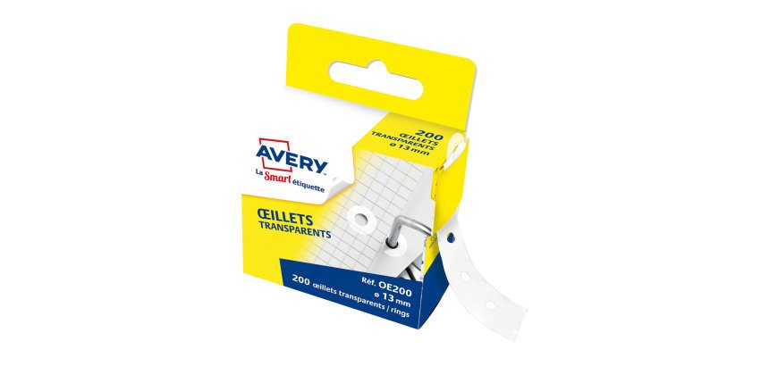 Oeillets de renfort Avery transparents diamètre 13 mm - Boite de 200