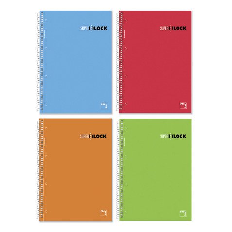 Cuaderno Pespiral Super Block Surtido Cuadrícula 5x5 mm microperforado A4  60 g/m² 160Hojas