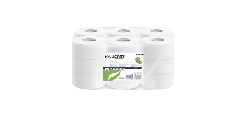 Papel higiénico rollo Jumbo Lucart ECO J100 doble capa 100m - pack de 18 rollos     