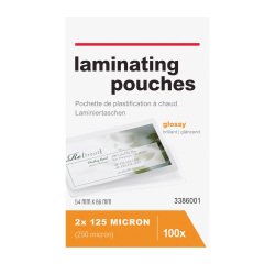 Paquete de 100 fundas de plastifificación térmica brillante 250 micras 54mm x 86 mm