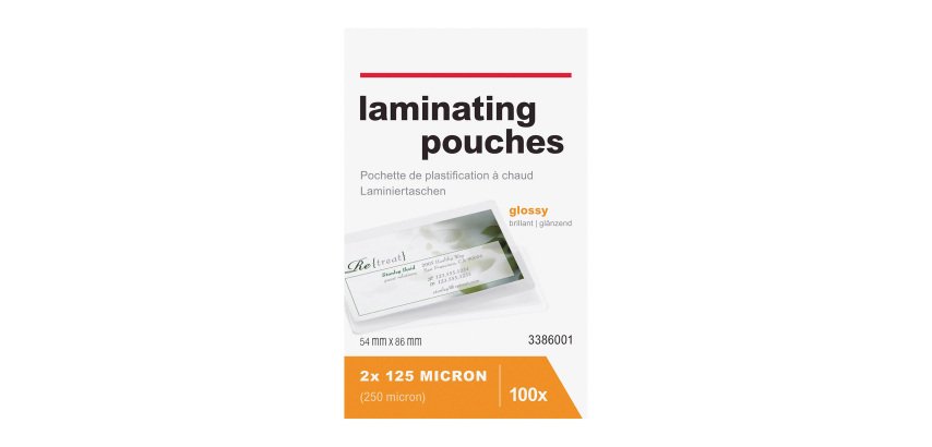 Paquete de 100 fundas de plastifificación térmica brillante 250 micras 54mm x 86 mm