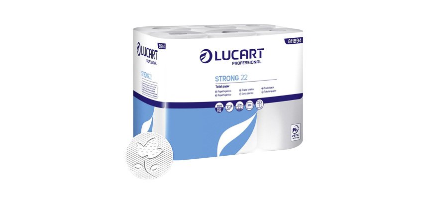Papel higiénico doméstico Lucart STRONG 22 doble capa 22m - film de 12 rollos       