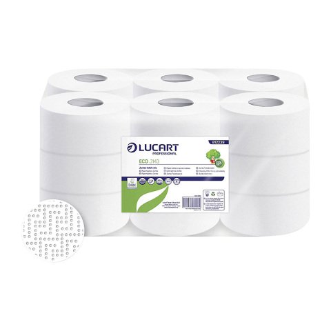 Papel higiénico rollo Jumbo Lucart ECO J143 doble capa 143m- pack de 18 rollos