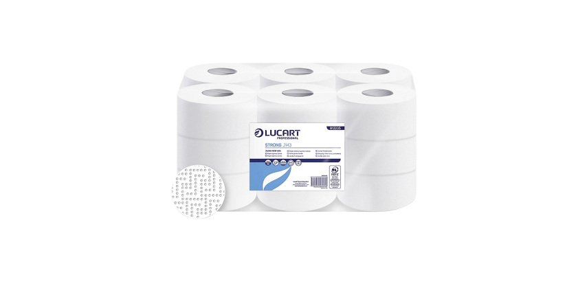 Papel higiénico rollo Jumbo Lucart STRONG J143 doble capa 143m- pack de 18 rollos