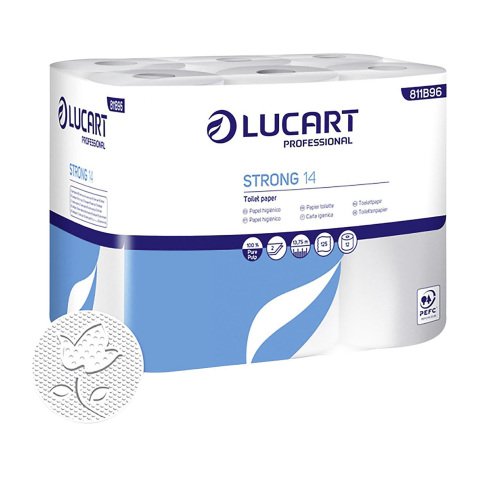 Papel higiénico doméstico Lucart STRONG 14 doble capa 13,8m - film de 12 rollos             