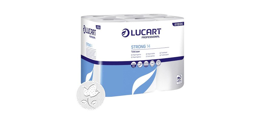 Papel higiénico doméstico Lucart STRONG 14 doble capa 13,8m - film de 12 rollos             