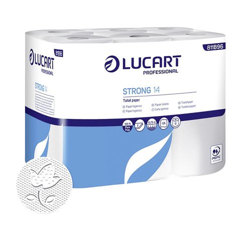 Papel higiénico doméstico Lucart STRONG 14 doble capa 13,8m - film de 12 rollos