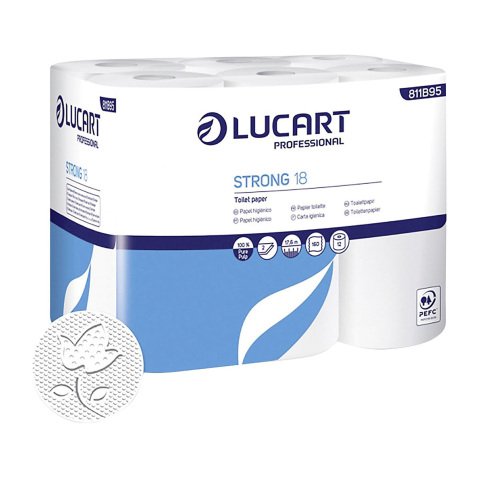 Papel higiénico doméstico Lucart STRONG 18 doble capa 17,6m - film de 12 rollos  