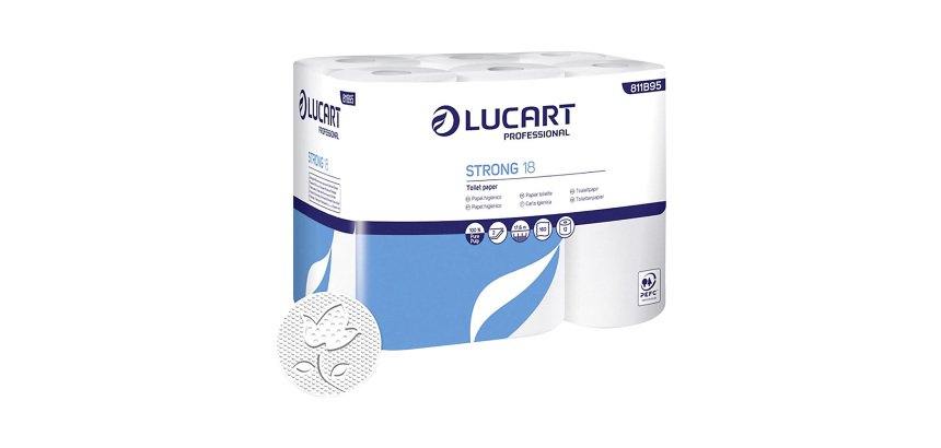 Papel higiénico doméstico Lucart STRONG 18 doble capa 17,6m - film de 12 rollos  