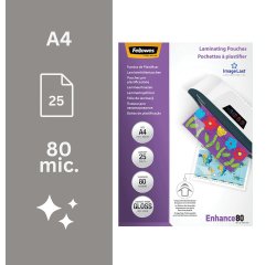 Pochettes de plastification Fellowes A4 2 x 80 µ brillantes - Boite de 25