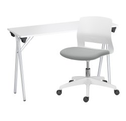 Pack escritorio blanco plegable + Silla de oficina gris Karel