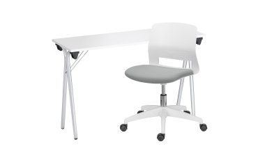 Pack escritorio blanco plegable + Silla de oficina gris Karel