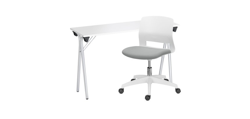 Pack escritorio blanco plegable + Silla de oficina gris Karel