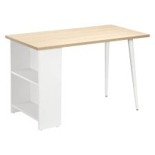 Desktop Designy with bookcase color light oak with white undercarriage W 120 x D 60 cm