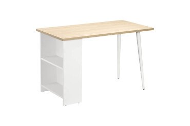 Bureau Designy chêne clair L 120 x P 60 cm avec étagères intégrées et pieds en bois blancs style scandinave