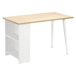 Werkpost Designy met boekenrek kleur lichte eik met wit onderstel B 120 x D 60 cm