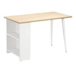 Werkpost Designy met boekenrek kleur lichte eik met wit onderstel B 120 x D 60 cm