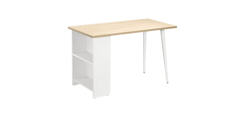 Bureau Designy L 120 x P 60 cm avec étagères intégrées et pieds en bois style scandinave