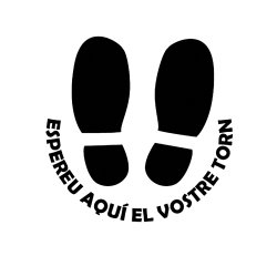 Vinilo de señalización suelo redondo negro " espereu aquí el vostre torn"- pack de 3