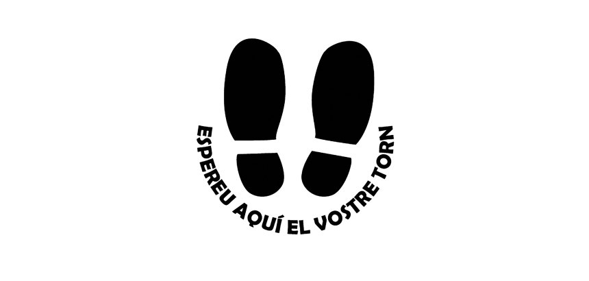 Vinilo de señalización suelo redondo negro " espereu aquí el vostre torn"- pack de 3