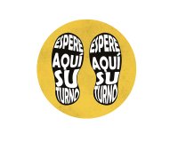 Vinilo de señalización suelo redondo negro-amarillo " espere aquí su turno"- pack de 3