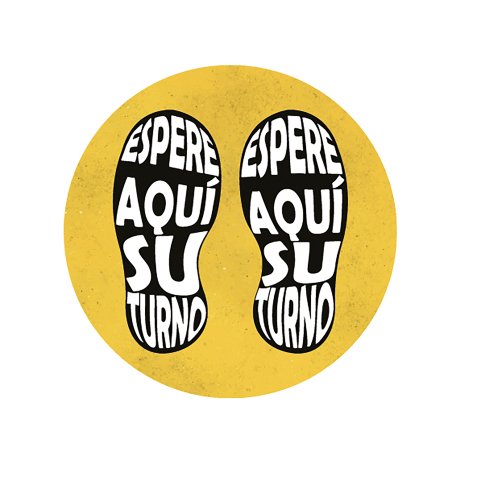 Vinilo de señalización suelo redondo negro-amarillo " espere aquí su turno"- pack de 3