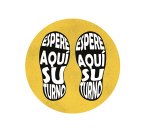 Vinilo de señalización suelo redondo negro-amarillo " espere aquí su turno"- pack de 3