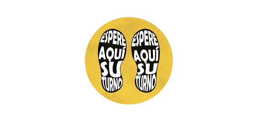 Vinilo de señalización suelo redondo negro-amarillo " espere aquí su turno"- pack de 3