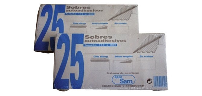 Sobres 110 x 220 mm 90 g Sam - Paquete de 25