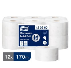 Toilettenpapier Mini Jumbo doppelte Dicke Tork T2 Advanced - Paket von 12 Rollen 170 m