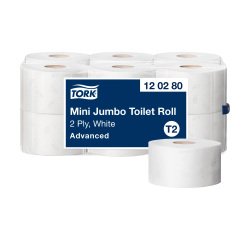 Toiletpapier Mini Jumbo dubbele dikte Tork T2 Advanced - Pak van 12 rollen 170 m