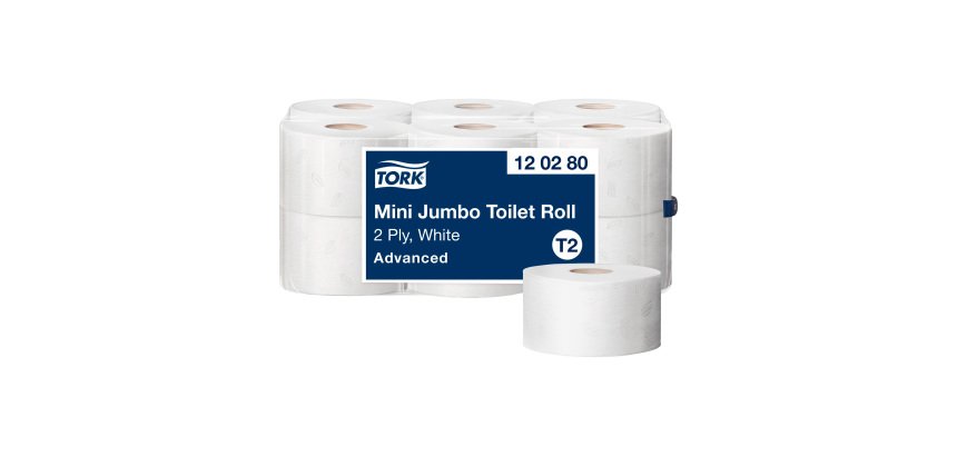 Papier toilette Mini Jumbo double épaisseur Tork T2 Advanced - 12 rouleaux de 170 m