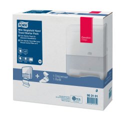 Pack de inicio Tork Dispensador de toallas de mano Tork H3 mini + Recambio de toallas blanco