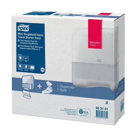 Pack de inicio Tork Dispensador de toallas de mano Tork H3 mini + Recambio de toallas blanco