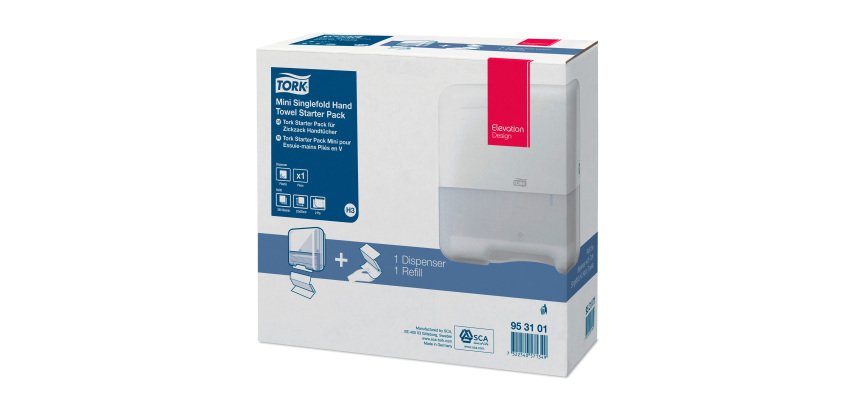 Pack de inicio Tork Dispensador de toallas de mano Tork H3 mini + Recambio de toallas blanco