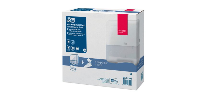 Pack de inicio Tork Dispensador de toallas de mano Tork H3 mini + Recambio de toallas blanco