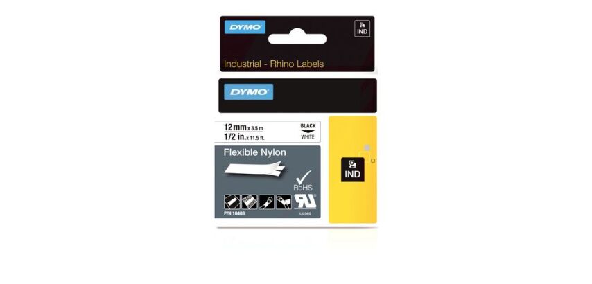 Ruban nylon flexible Dymo Rhino 12 mm 18488 blanc écriture noire