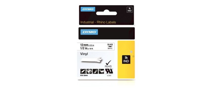 Ruban vinyle Dymo Rhino 12 mm 18444 blanc écriture noire