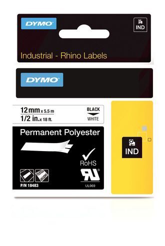 Gaines Thermorétractables DYMO Rhino - Noir Sur Blanc - 12mm X 1.5m - Parfait Pour étiqueteuses