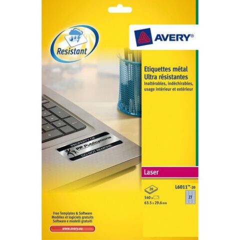 Etiqueta ultra resistente láser 63,5 x 29,6 mm Avery L6011-20 gris - Paquete de 540