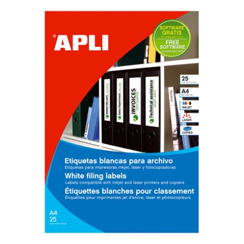 Etiquetas Adhesivas 190 x 61 mm para Lomo Archivador Apli 1233