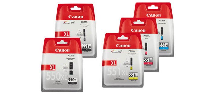 Canon PGI-550XL CLI-551XL Pack cartouche haute capacité de 5 couleurs pour imprimante jet d'encre