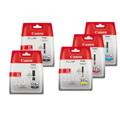 Canon PGI-550XL CLI-551XL Pack 5 cartuchos originales alta capacidad (2 negros + 3 colores)