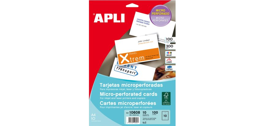 Paquete de 100 tarjetas de visita 90 x 50,8 mm Apli 10608