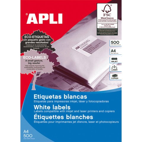 Etiquetas para impresora 70 x 37 Salida 3 - Caja de 500 hojas Apli 1783