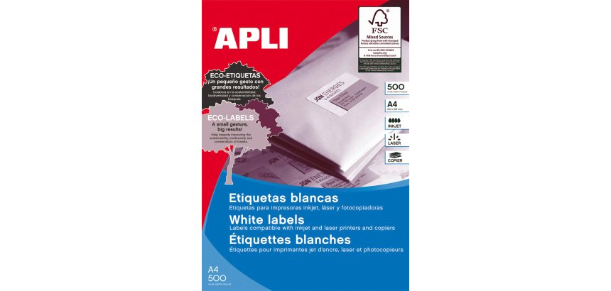Etiquetas para impresora 210 x 148 Salida 1 - Caja 500 hojas Apli 1787