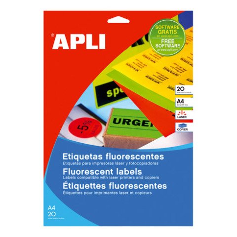 Etiquetas fluorescentes 99.1 x 67.7mm Amarillo Apli 02874